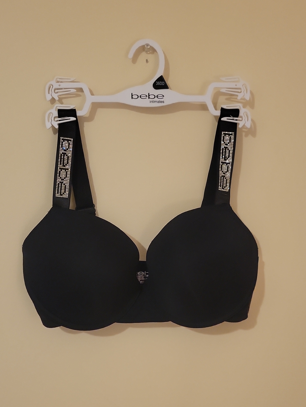 #22g bebe Black Padded Underwire Bra with Crystal Logo Straps